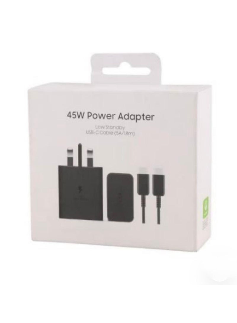 محول طاقة أصلي بقوة 45 واط مع كابل USB-C بقوة 5 أمبير وطول 1.8 متر، شحن فائق السرعة، متوافق مع هواتف سامسونج جالاكسي الذكية والأجهزة اللوحية وغيرها من الأجهزة المزودة بمنفذ USB-C (أسود) - Image 1